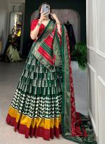 Tussar Silk Green Traditional Wear Printed Lehenga Choli